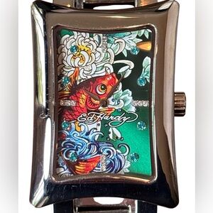 Ed Hardy Koi Floral Watch Rectangular Face Crystal Stainless DN-K10333